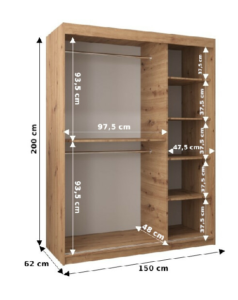 Šatníková skriňa 150 cm Verika 4 150 (dub sonoma + čierna)