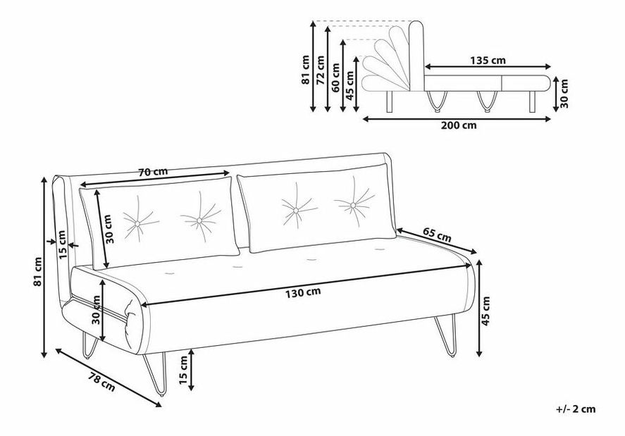 Kétszemélyes kanapé Vignette (fekete) 