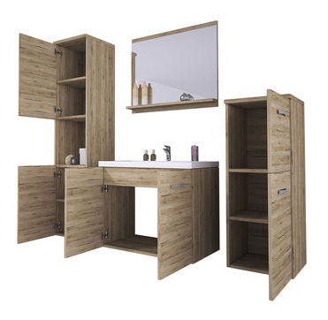 Mobilier pentru baie Megasa I MDF (alb + alb wave) *lichidare de stoc