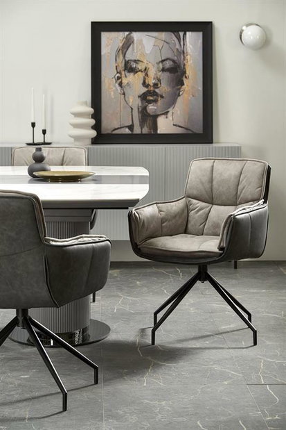 Széthúzható étkezőasztal 160-220 cm Dara (fehér márvány + fekete + szürke) (6 8 fő részére)