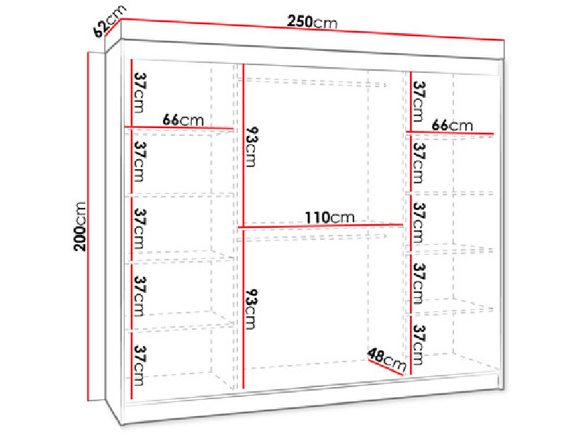 Šatníková skriňa so zrkadlom 2 250 cm Tigori (artisan + čierny mat) *výpredaj