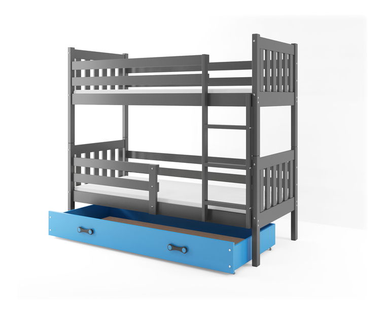 Pat etajat 80 x 190 cm Carius B (grafit + albastru) (cu somiere, saltele și sp. depozitare)