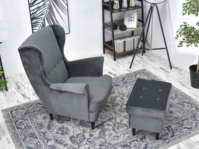 Kreslo ušiak Margis (sivá + biela)