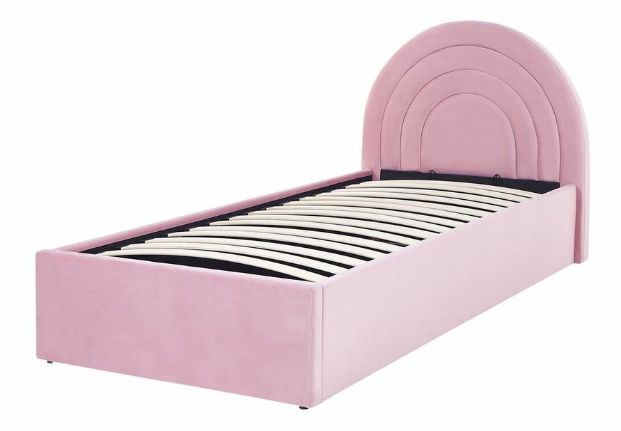 Pat de o persoană 90 cm Annesile (roz) (cu somieră) (cu sp. depozitare)