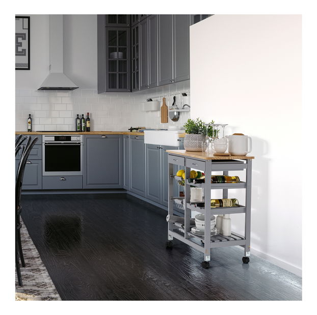 Kolica za posluživanje Brooke (siva + prirodna)