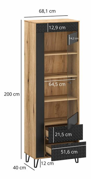 Vitrina Botones 1 (hrast evoke + crna) 