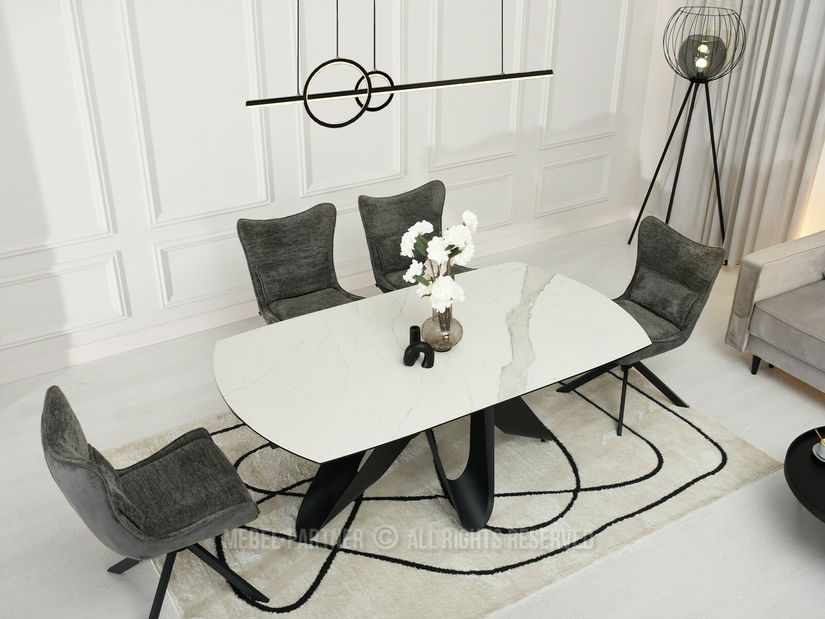 Jedálenský stôl Persi (biely mramor + čierna)