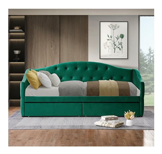 Pat de o persoană (divan) 90 cm Zonas (verde) (cu somieră) (cu sp. depozitare)
