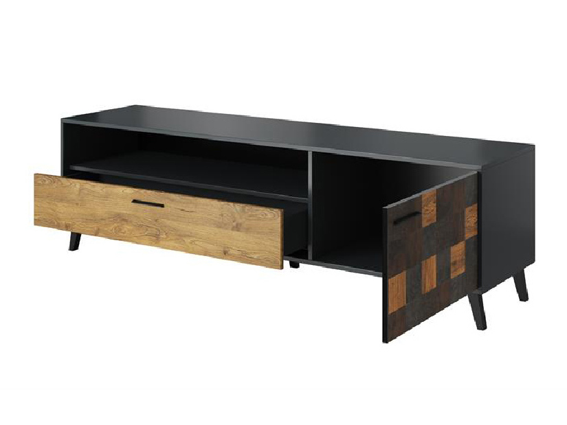 TV asztal Soumi (sötét fa + fekete)