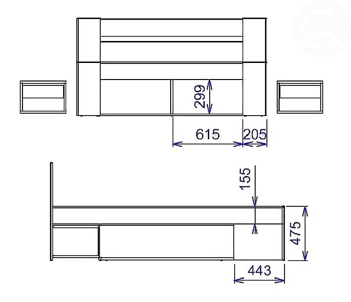 Franciaágy 140 cm Milo (fiókokkal és éjjeliszekrényekkel) MOB 4027