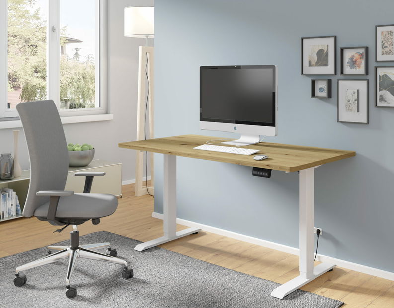 Masă PC electrică Motiva 120 (alb + Stejar artisan)