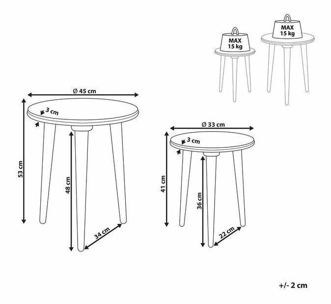 Set 2 ks príručných stolíkov Jatza (sivá)