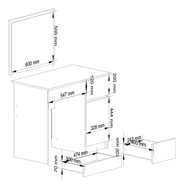 Toaletný stolík Pritha (wenge + biela)