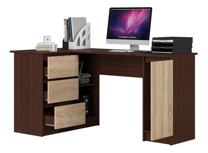 Sarok PC asztal Bevin (wenge + szonoma tölgy) (B)