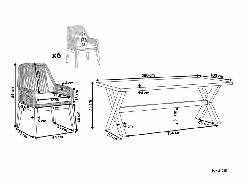 Kerti szék szett (4 db.) ANECO (sötétbarna)