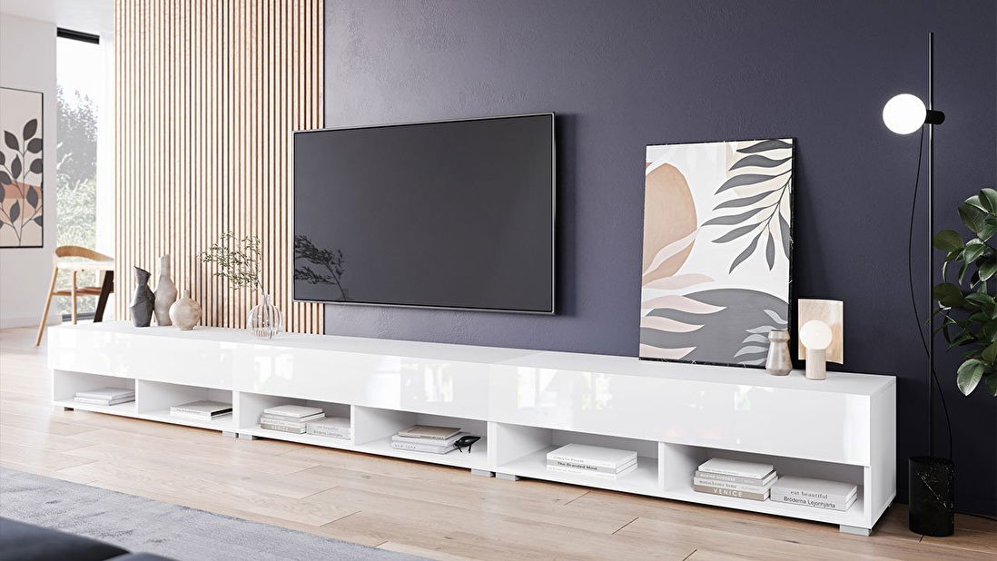 TV stolík/skrinka Adenik 300 (biela + lesk biely) *bazár