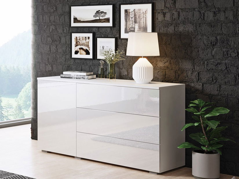 Comodă Mirjan Bamisio 110 (Alb + alb lucios) (vânzare stoc)