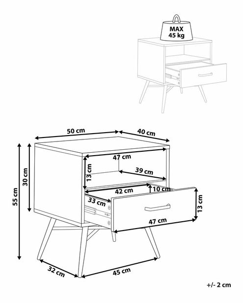 Noptieră Lubza 2 (lemn deschis)