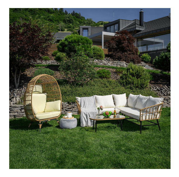 Set mobilier de grădină Arala (natural + bej + negru) (pentru 4 persoane)