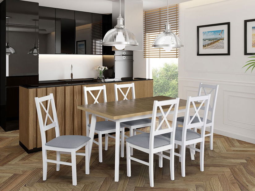 Blagovaonski set (za 6 osoba) Amici AL43 (hrast artisan + crna + taupe)