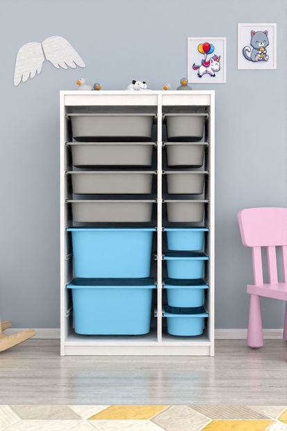 Organizator za igračke Dremonka 6 (bijela + siva + plava)