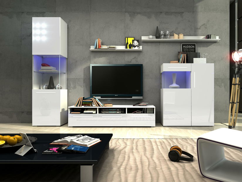 Nappali bútorsor Nicki III (fehér + fényes fehér) (világítással)