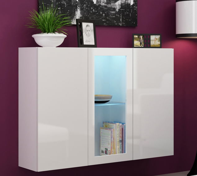 Vitrína na stenu Vigo LED biela + biela (s osvetlením)