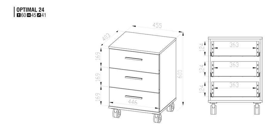 Kerekes szekrény Optimal 24 dió