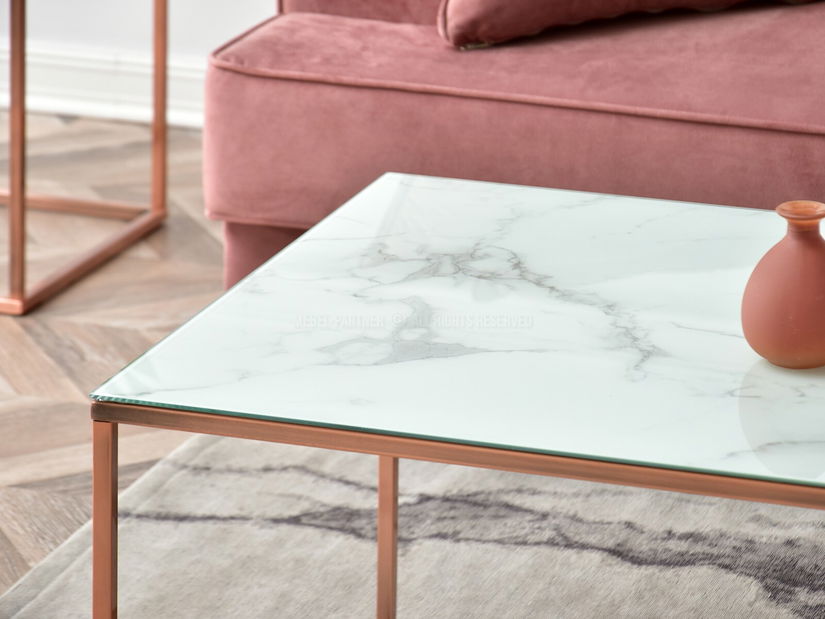 Stolić za kavu Bella Xl (bijeli mramor + bakar)