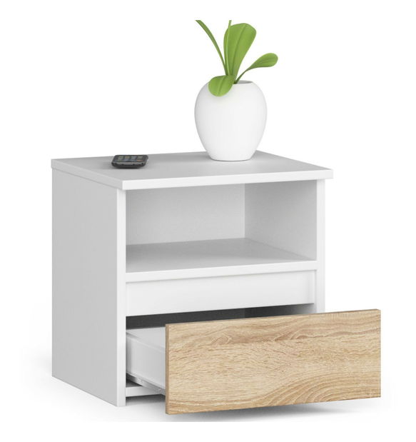 Éjjeliszekrény Crispian (fehér + szonoma tölgy)