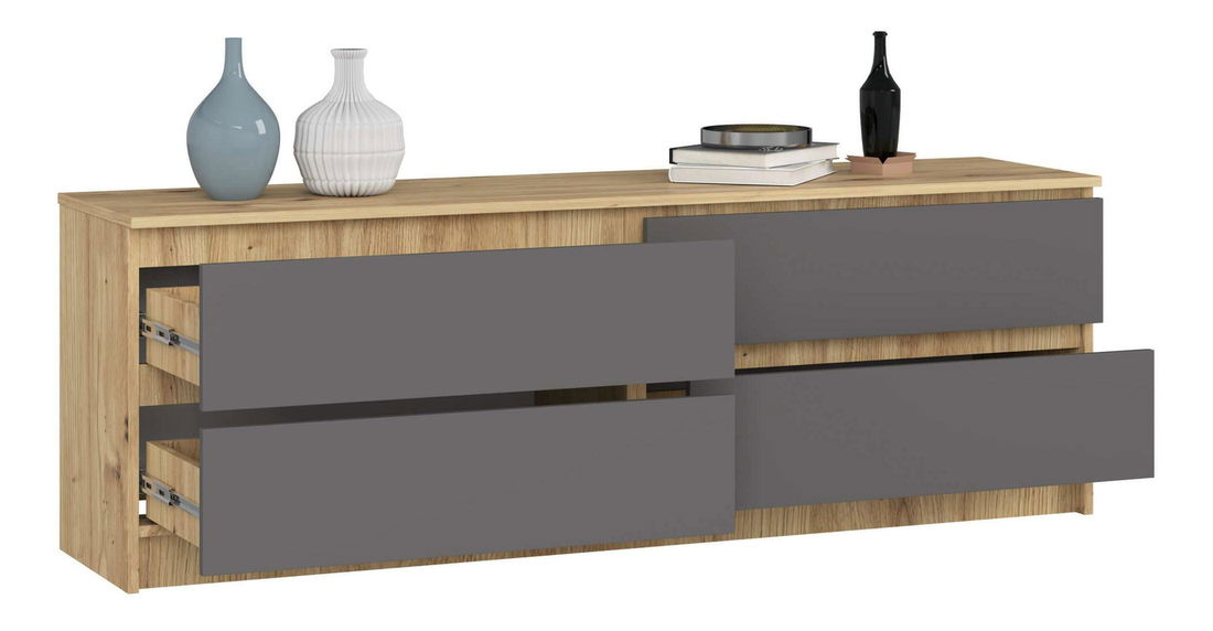 Comodă Kurtinaitis 4SZ (Stejar artisan + gri)