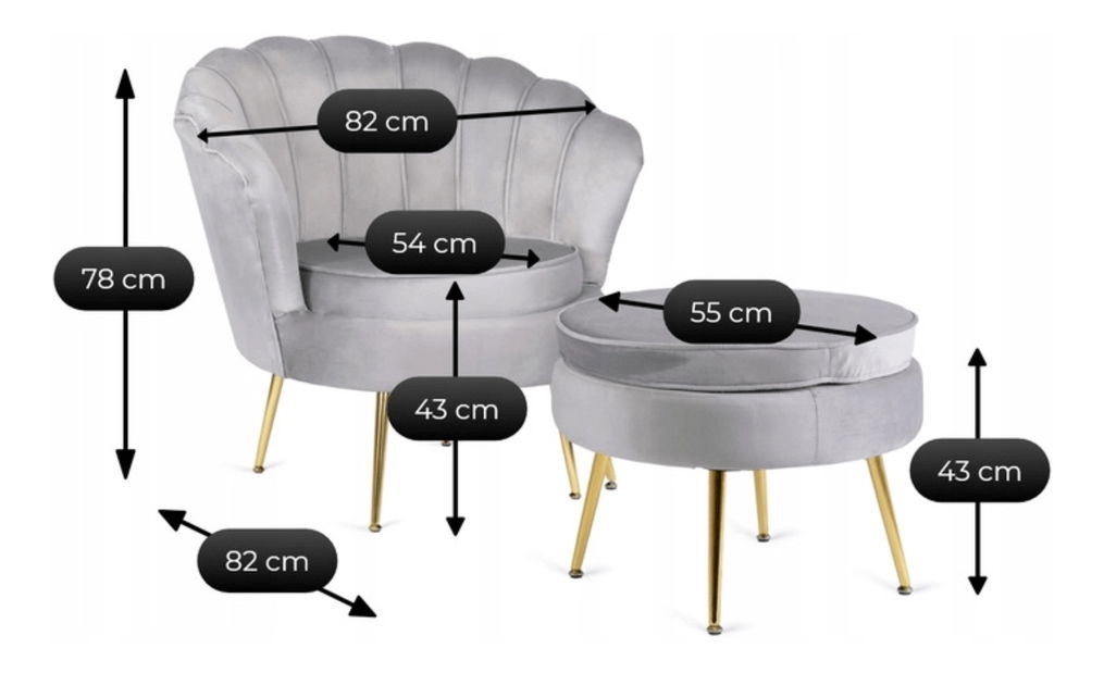 Kreslo Guarida (sivá) (s taburetkou)