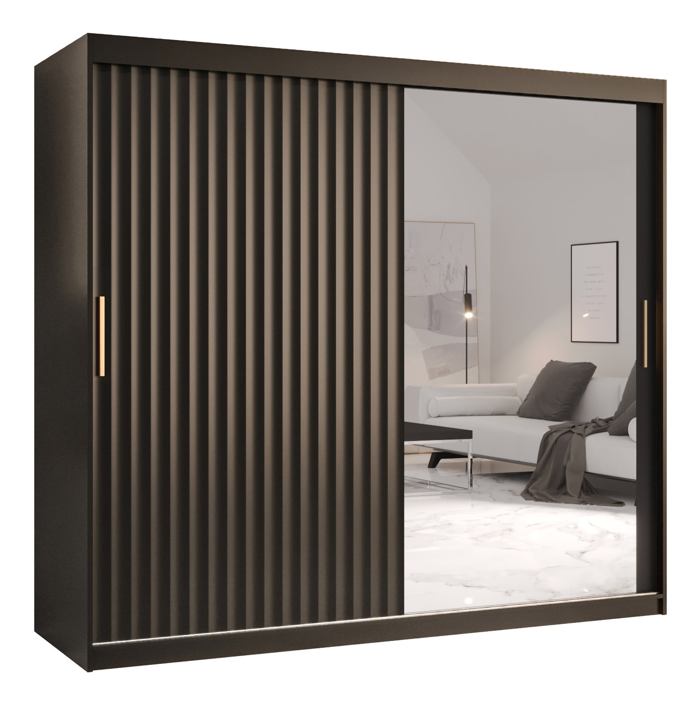 Ruhásszekrény tükörrel 200 cm Riana Wa 2 200 (fekete) 