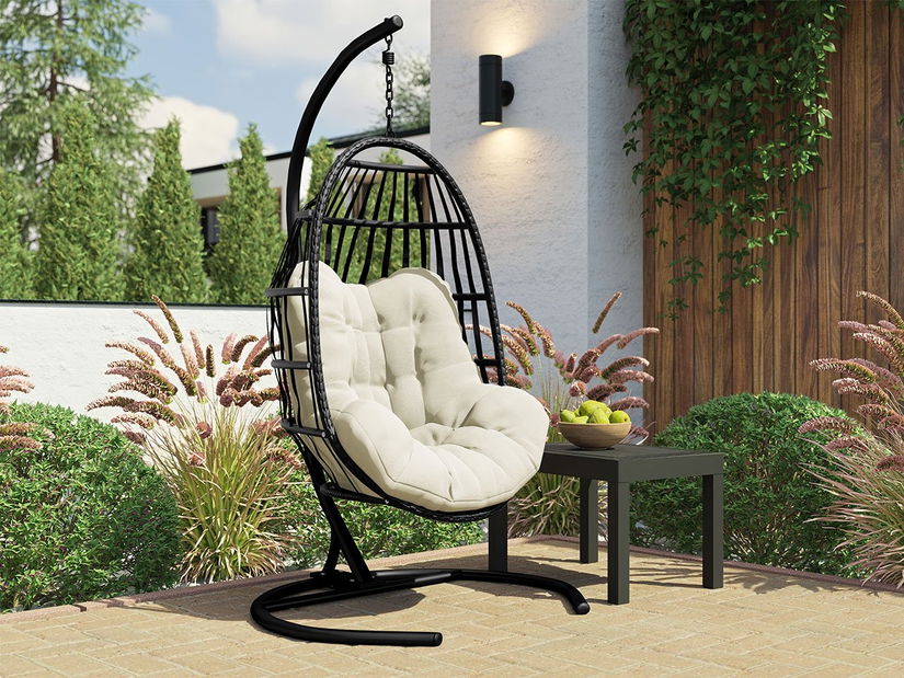 Závesné dvojité kreslo Elmariko (čierna + krémová) *bazár