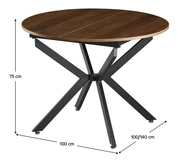 Masă de sufragerie extensibilă Amero (stejar închis + negru) (pentru 4-6 persoane)