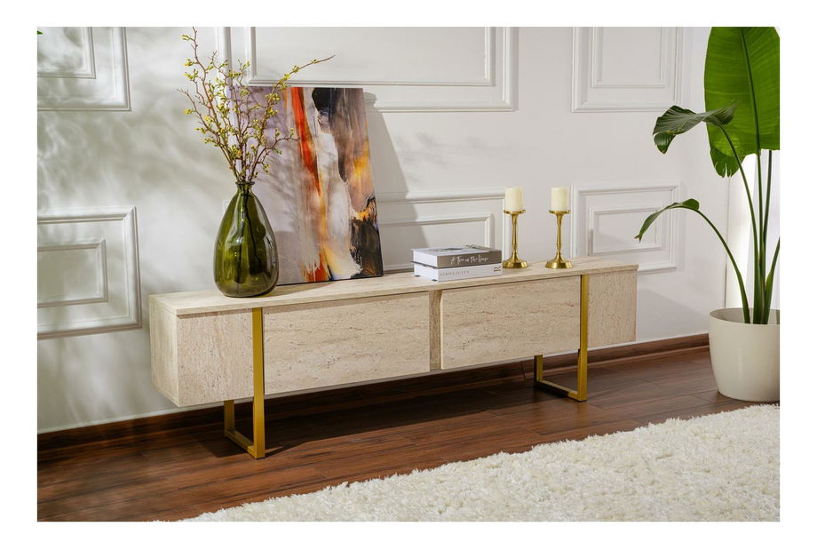 Dulap TV Seronitta (travertin + Auriu)