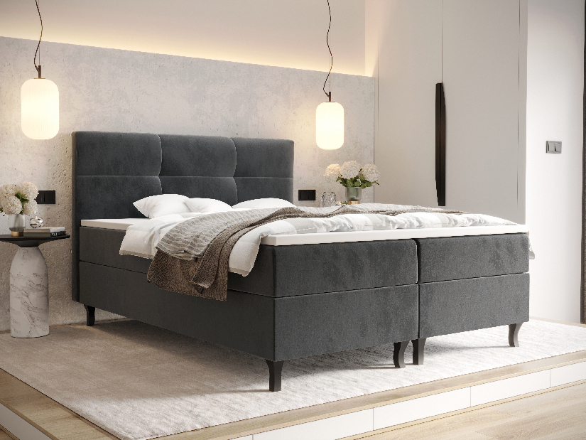 Bračni krevet Boxspring 160 cm Lumba (tamnosiva) (s madracem i prostorom za odlaganje)