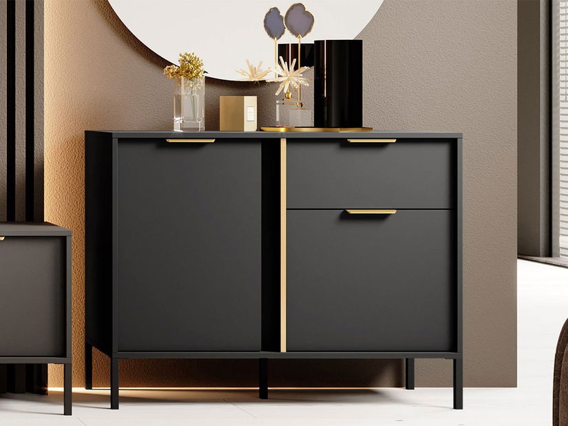 Comodă Bonny 2D1S (antracit + auriu)