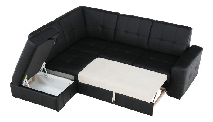 Bőr sarokkanapé Trek (fekete) (B)