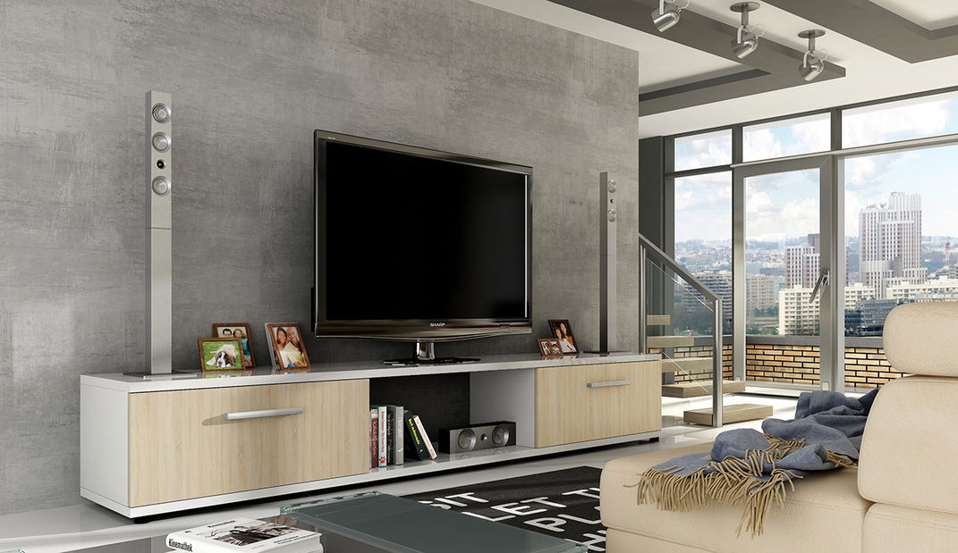 TV asztal Marvin I (fehér + sonoma tölgy)