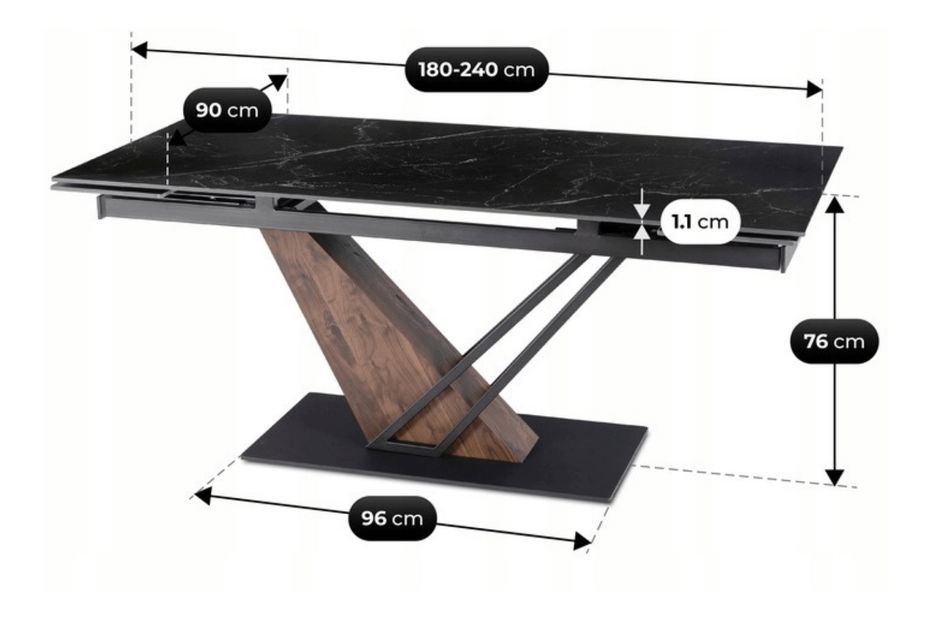 Széthúzható étkezőasztal Rixy (dió + fekete) (6-8 fő részére)