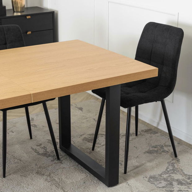 Blagovaonski stol na razvlačenje Escuchan (zlatni hrast + crna) (za 6 do 10 osoba)