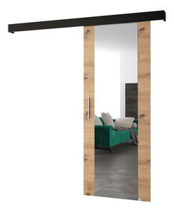 Klizna vrata 90 cm Sharlene II (hrast artisan + crna mat + srebrna) (s ogledalom)