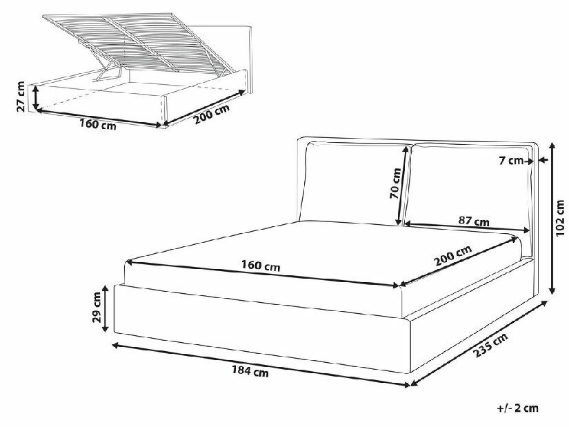 Manželská posteľ 160 cm Berit (béžová) (s roštom) (s úl. priestorom)