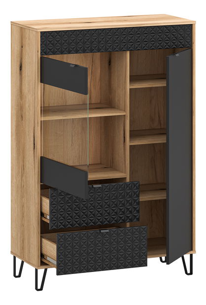 Vitrină Botones 2 (stejar evoke + negru) 