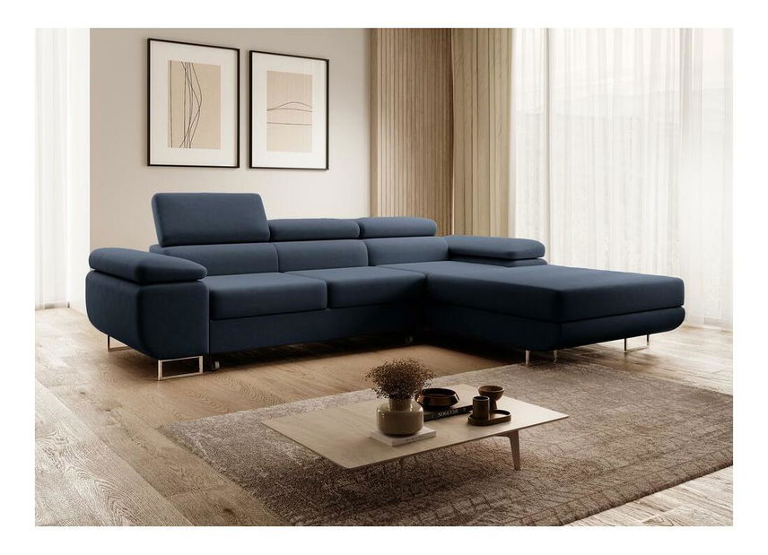 Rohová sedacia súprava Grande (P) (modrá + chrómová)