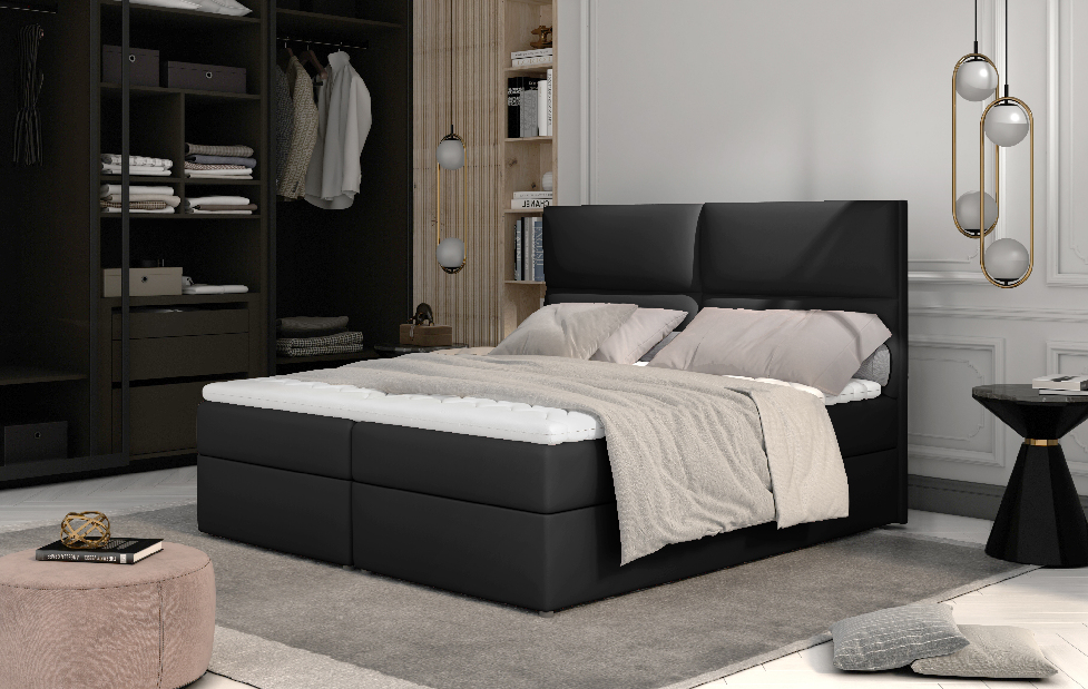 Kontinentálna posteľ 145 cm Alyce (čierna) (s matracmi)