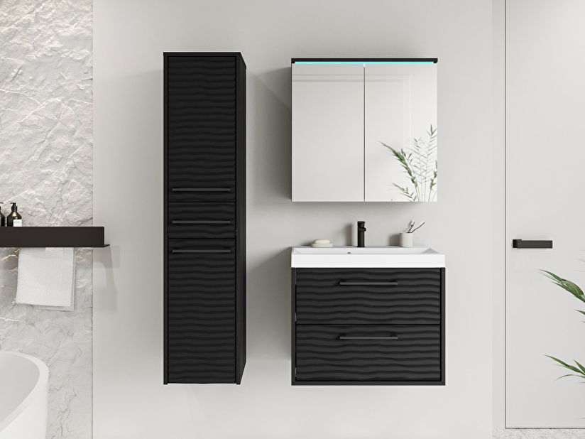Mobilier baie Tameko I (Negru grafit + Negru) (cu baterie Economico BYU 020M) (cu iluminat LED albastru)
