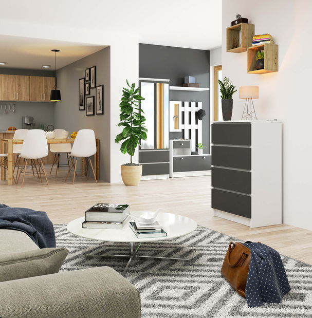 Komoda Kaelan (biela + grafit sivý)