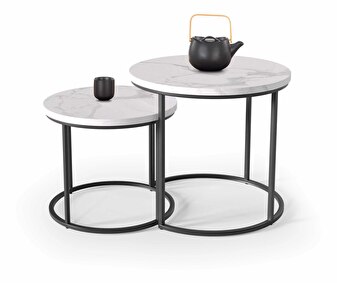 Set 2 buc. masă de cafea metalică Owen (Marmură albă + Negru)